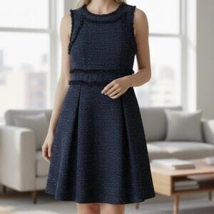 Elizabeth McKay New York Navy Blue Metallic Tweed Size 8 Fit Flare Dress